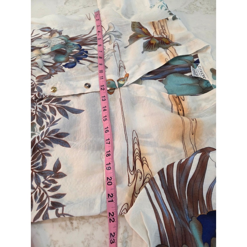 Citron Santa Monica Tunic Large White Butterfly Bamboo Rayon Button Down Artsy - Picture 6 of 9